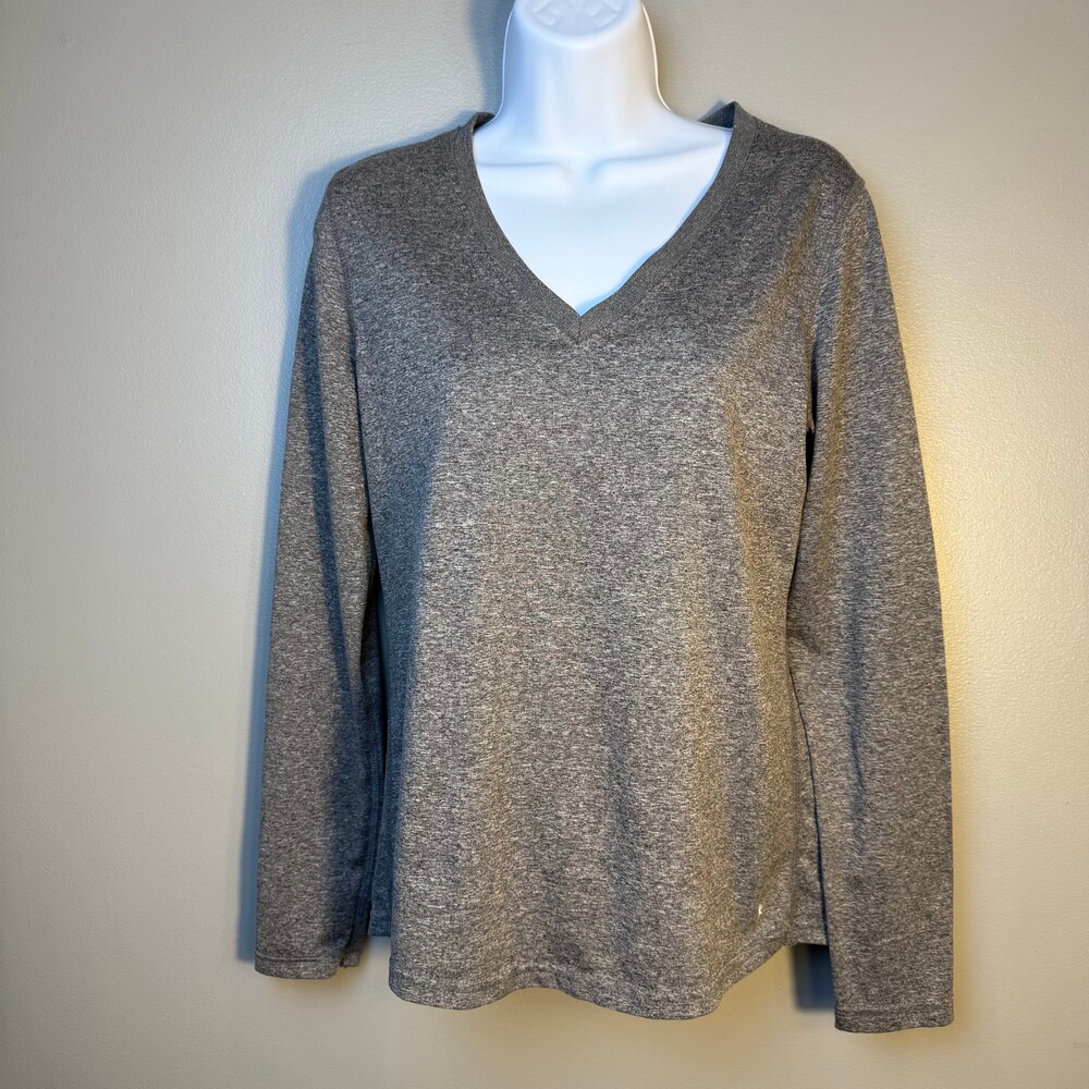 Danskin Now Women's‎ Gray Heather Long Sleeve V-Neck Active Top Size Large